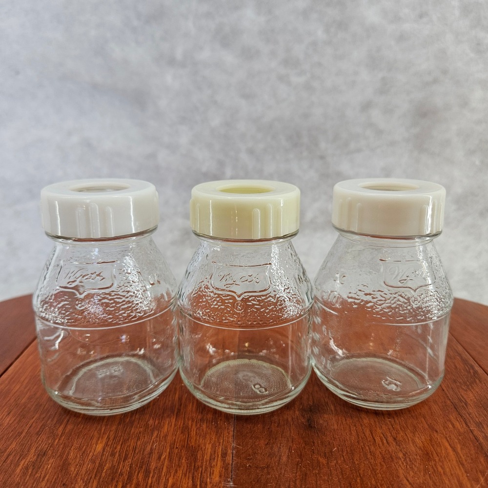 Wyeth Set of 3‎ Glass Jars with Lids Milk Juice Baby Food Storage Containers 3oz
